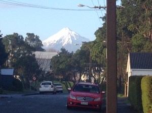 Mount Taranaki as seen from our street on a clear day.