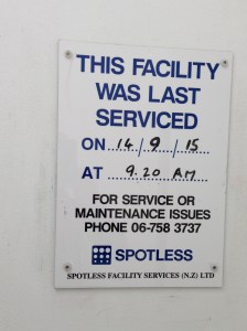 I have yet to be in a public restroom that wasn't cleaned on the same day that I used it.  And I really am not spending my time stalking these good people.