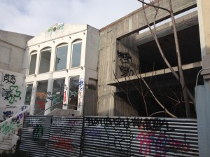 Shell of building with ever present graffiti
