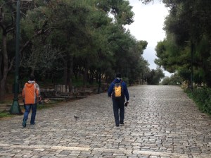 Bob and Jason walking up the Hill of Muses.