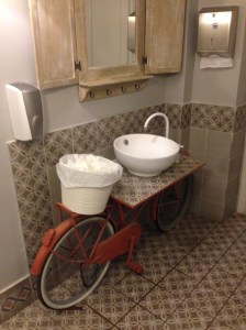Women's sink in the shared WC anteroom outside of the sex-designated stalls (with doors).  This appealed to the bikers in us.