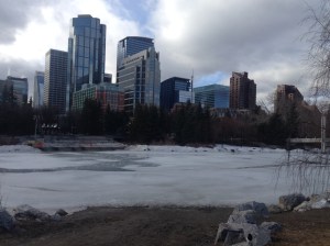 Looking back towards downtown from the Bow River Parkway.
