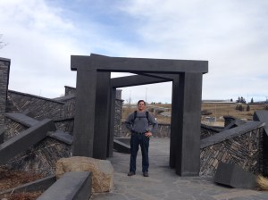 Bob in front of a cool public art piece along the trail.