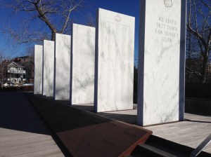 War memorial along pathway (one of a number along the part of the pathway that parallels Memorial Drive)