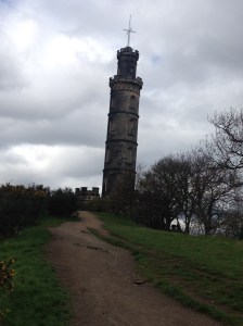 Nelson Monument to celebrate Lord Nelson's victory at Trafalgar during Napoleonic Wars. Time ball at top of monument was used in conjunction with a gun shot from the cathedral at 13:00 each day to help ships know the time.