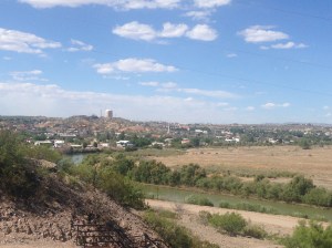 Looking back at T or C from hill hike
