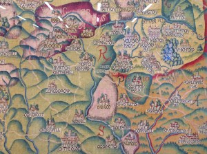 Tapestry in the Weston Library showing Cotswold section of England