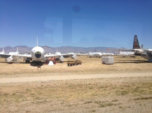 If you are at all interested in space or flight, the Pima Air and Space Museum is pretty impressive. This is a photo of just a sliver of the over 4,000 planes that Bob saw in the Boneyard tour of the facility. Planes are retired here to await further service or to be used for their parts.