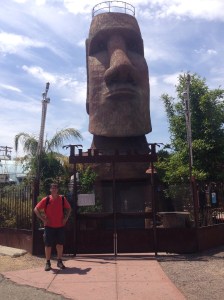 Bob with Easter Island type sculpture at local bar/restaurant