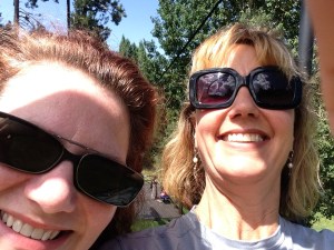 My sister and I on ski lift up to top of Mount Lemmon